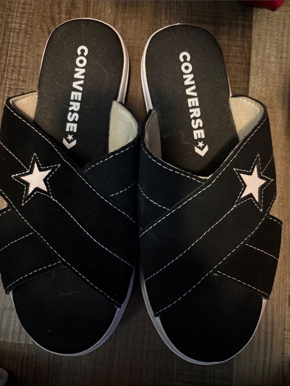Converse Kids Black Slide Sandals with White Star